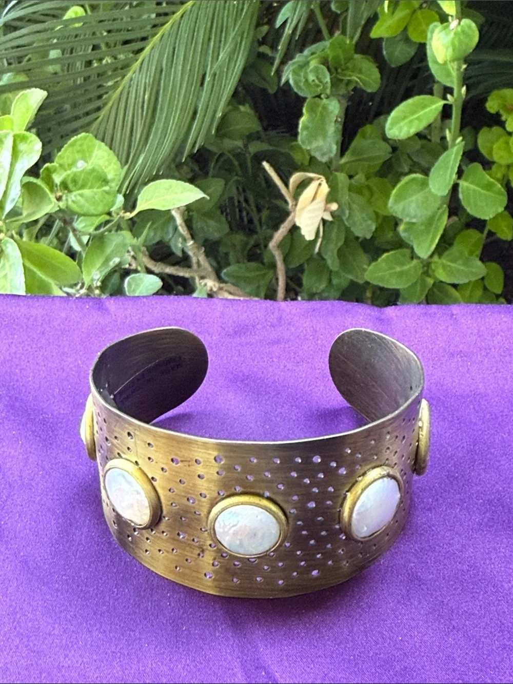 Brass with Mother of Pearl Cuff Bracelet - Women Accessories